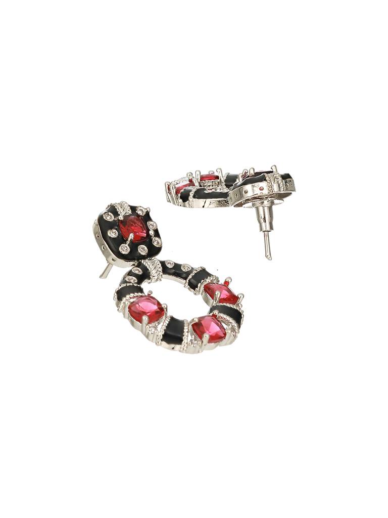 Black & Red Ad Studded Designer Minimal Hoop Earring : SJER2314