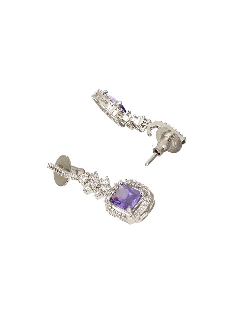 Silver Plated Lavender Ad Studded Minimal Officewear Drop Earrings : SJER2316