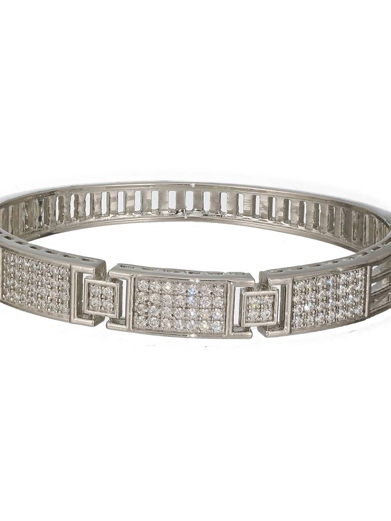 Silver Toned Ad Studded Designer Sleek Kada Bracelet : SJBR2319