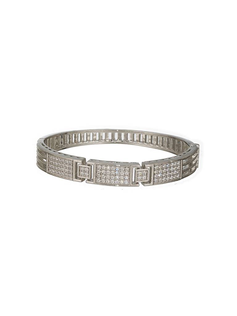 Silver Toned Ad Studded Designer Sleek Kada Bracelet : SJBR2319