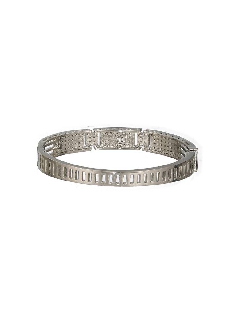 Silver Toned Ad Studded Designer Sleek Kada Bracelet : SJBR2319