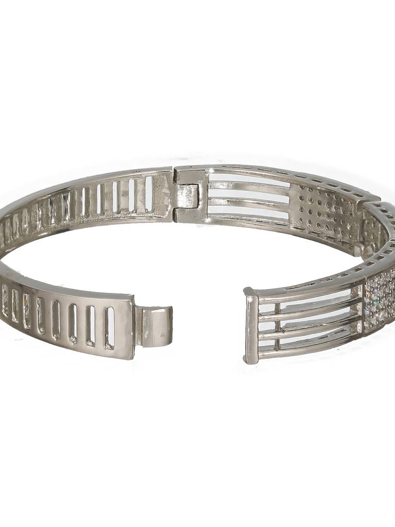 Silver Toned Ad Studded Designer Sleek Kada Bracelet : SJBR2319