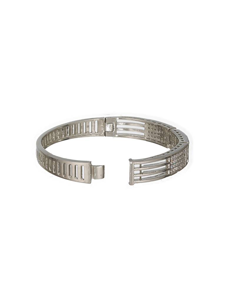 Silver Toned Ad Studded Designer Sleek Kada Bracelet : SJBR2319
