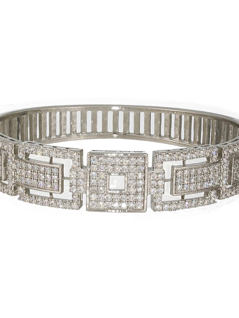 Silver Toned Cz Studded Luxe Trendy Bangle Kada Bracelet : SJBR2320