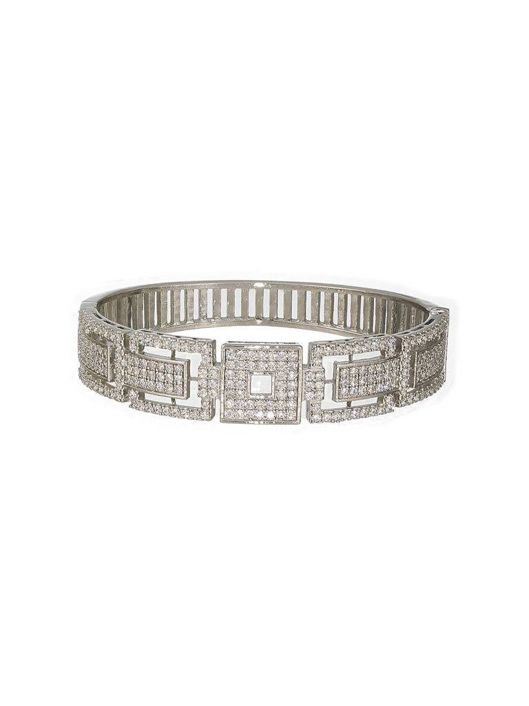 Silver Toned Cz Studded Luxe Trendy Bangle Kada Bracelet : SJBR2320