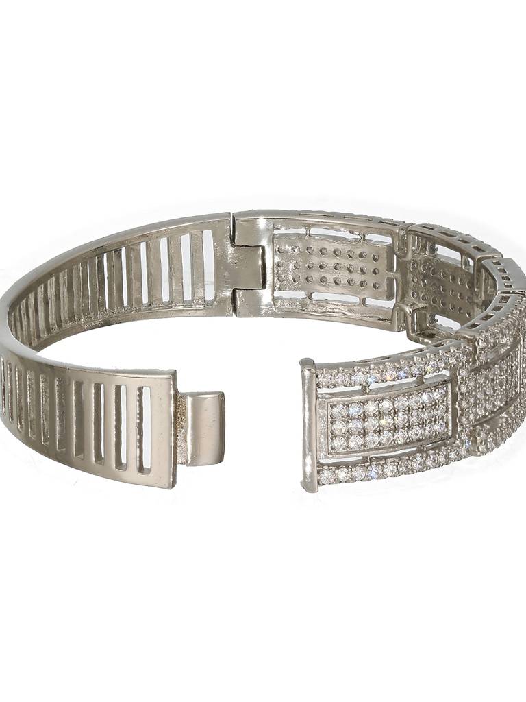 Silver Toned Cz Studded Luxe Trendy Bangle Kada Bracelet : SJBR2320