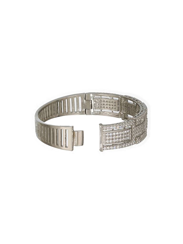 Silver Toned Cz Studded Luxe Trendy Bangle Kada Bracelet : SJBR2320