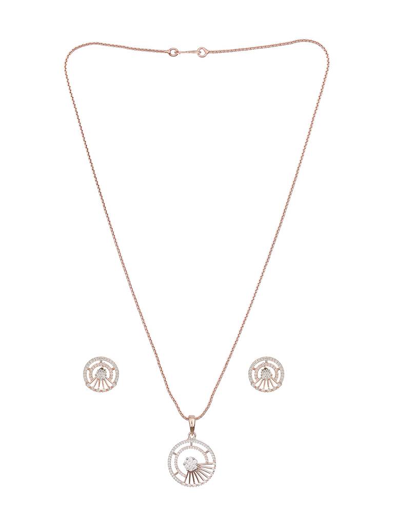 Rose Plated Ad Studded Minimal Officewear Locket Jewellery Set : SJLK2321