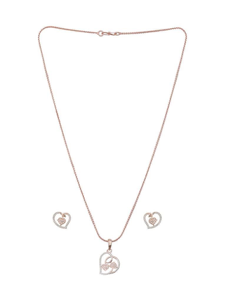 Rose Gold Toned Ad Heart Shaped Minimal Dailywear Locket Jewellery Set : SJLK2323