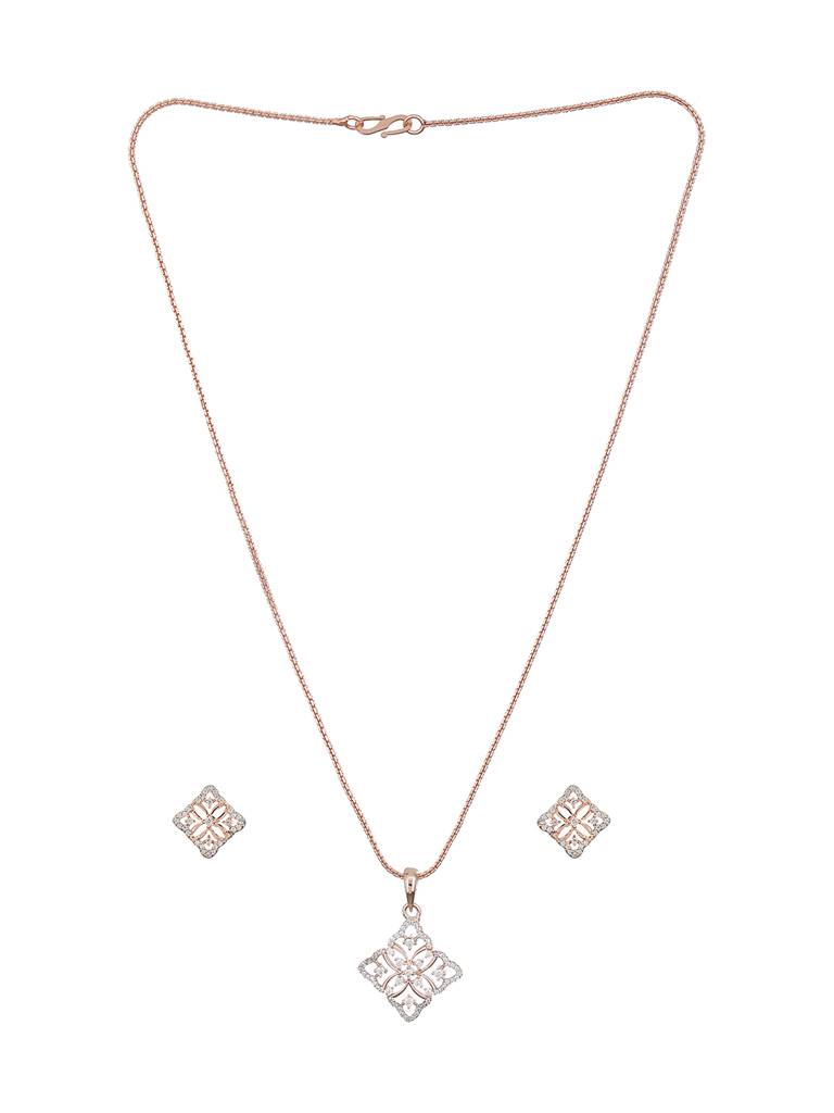 Rose Gold Plated Ad Minimal Officewear Delicate Pendant Jewellery Set : SJLK2324