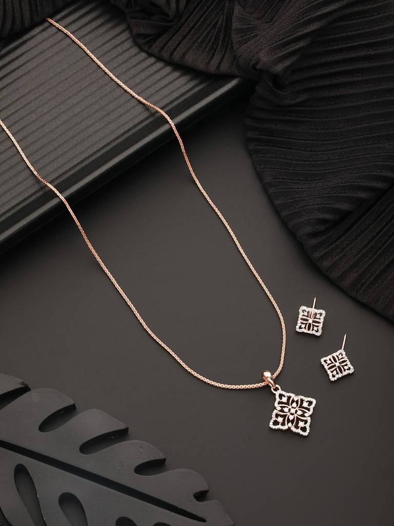 Rose Gold Plated Ad Minimal Officewear Delicate Pendant Jewellery Set : SJLK2324