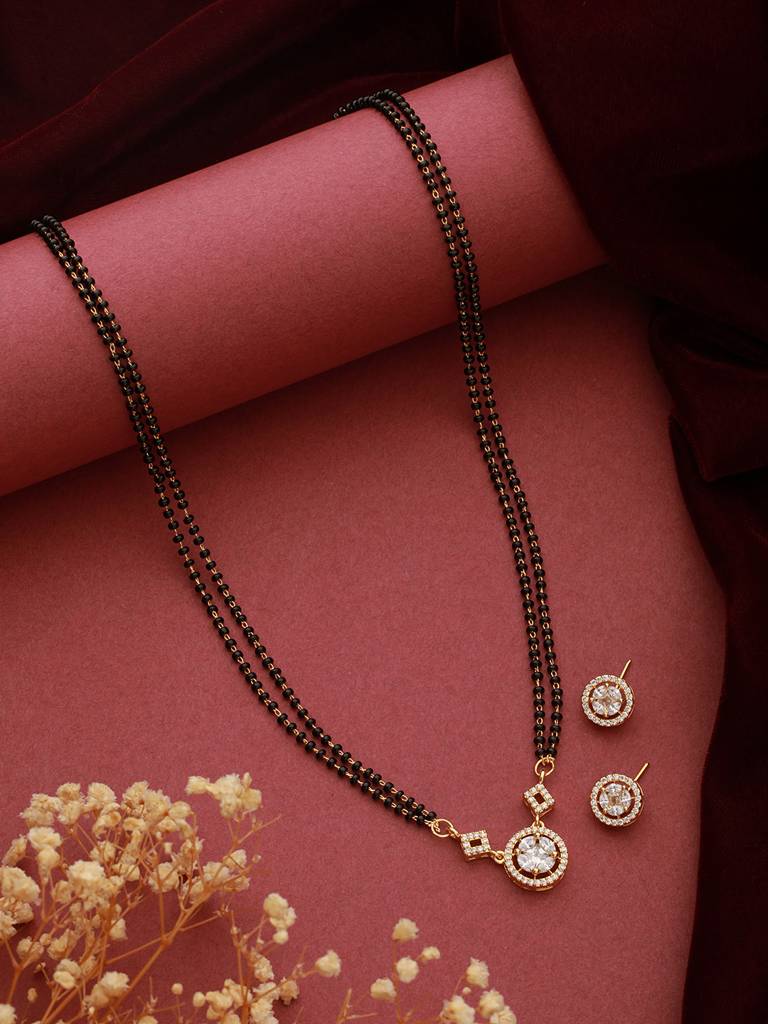 Gold Toned Solitaire Ad Minimal Mangalsutra Jewellery Set Gold