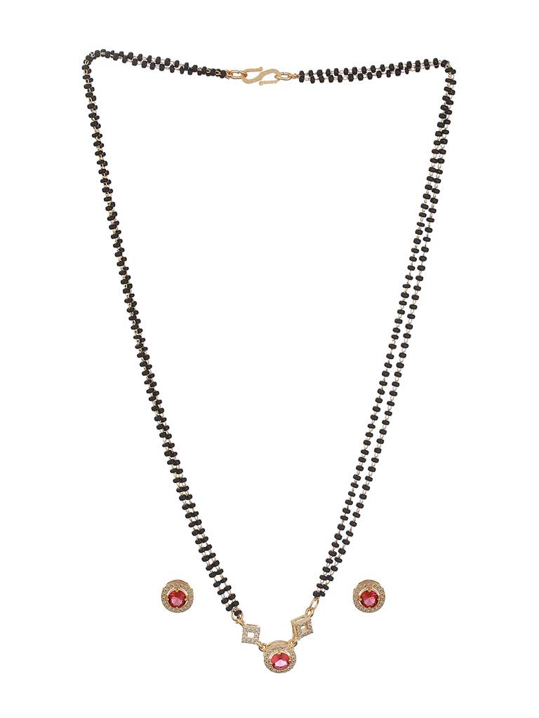 Gold Toned Ruby Red Ad Minimal Mangalsutra Jewellery Set : SJMS2326