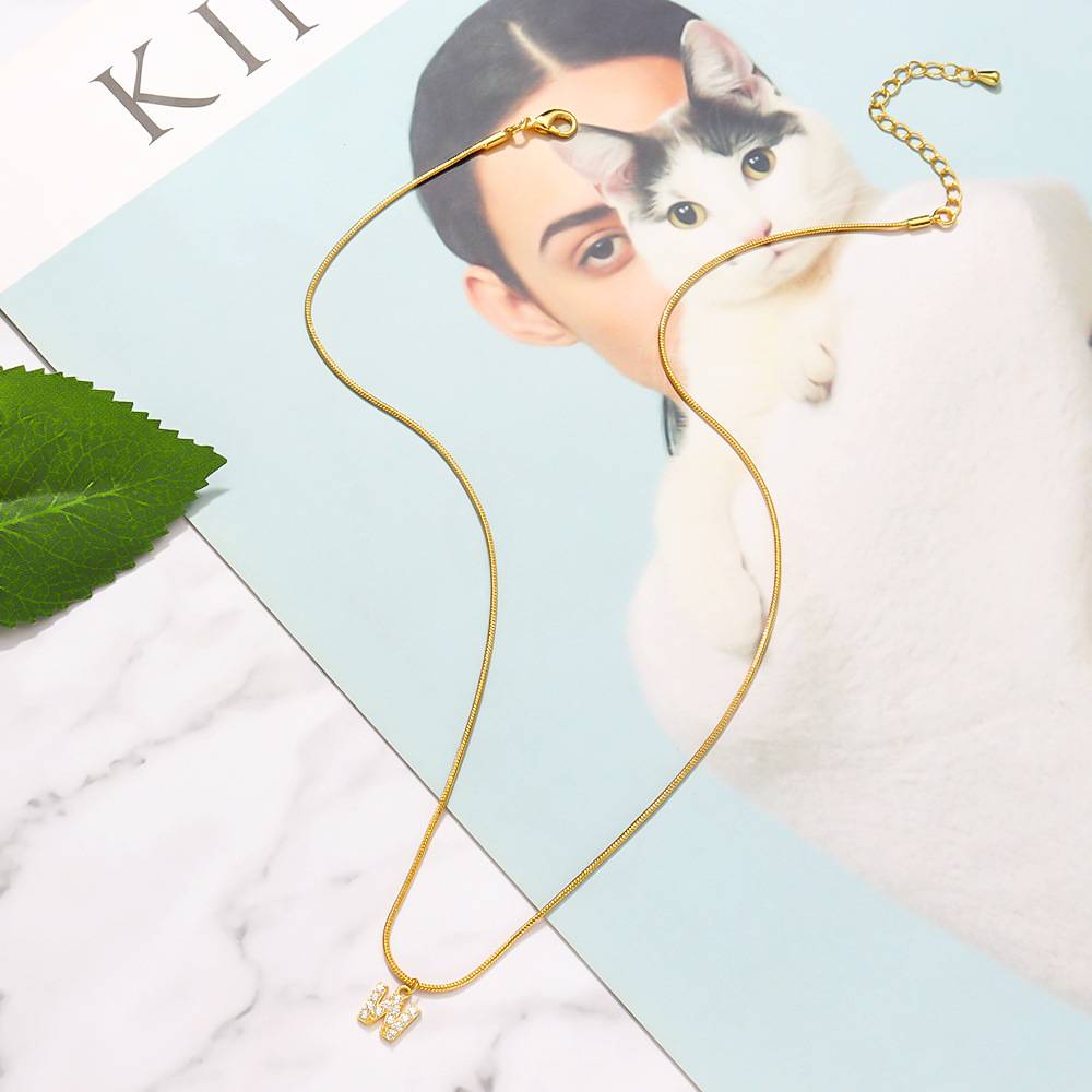 18K Gold Plated Anti-Tarnish Zircon Initial Letter Pendant Necklace : AWU0125P25W