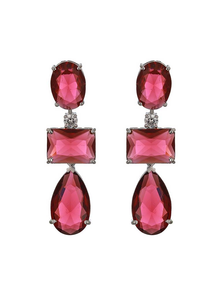 Silver Toned Red Ruby Designer Patywear Necklace Jewellery Set : SJNK2329