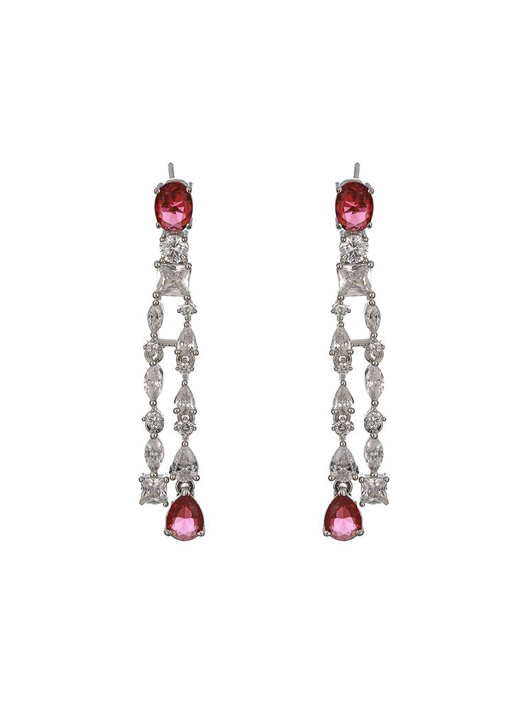 Silver Toned Red Ad Multilayered Designer Bridal Jewellery Set : SJNK2330