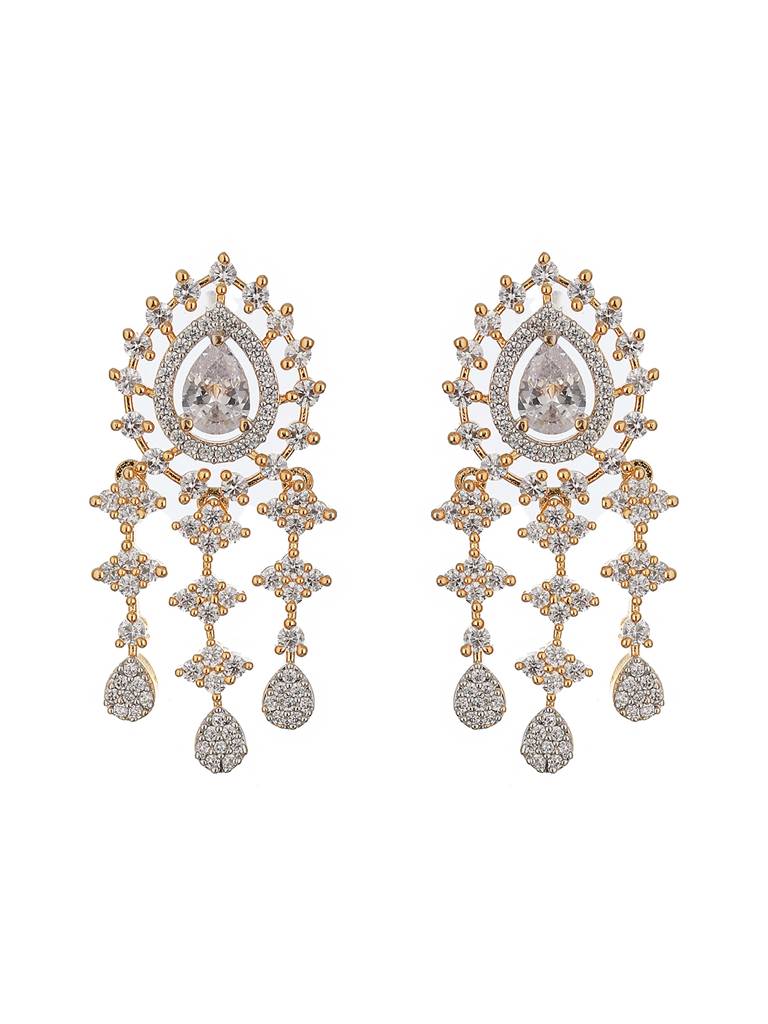 Gold Toned Ad Studded Minimal Floral Delicate Pendant Jewellery Set : SJNK2334