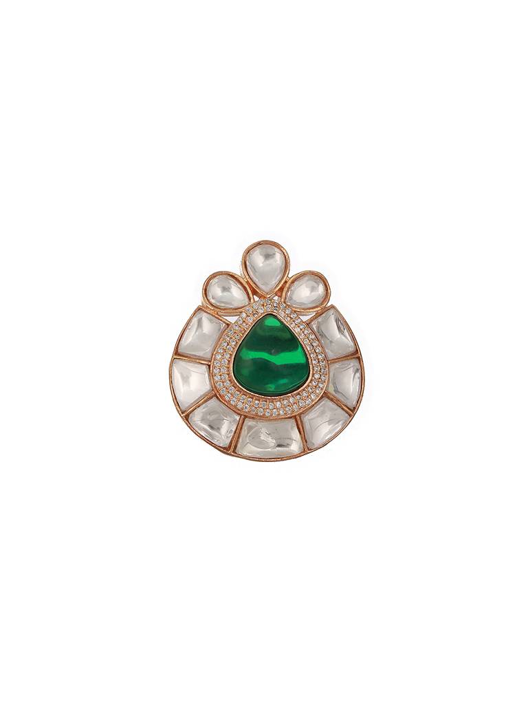 Gold Polish Green Polki Kundan Designer Adjustable Engagement Finger Ring : SJRG2336