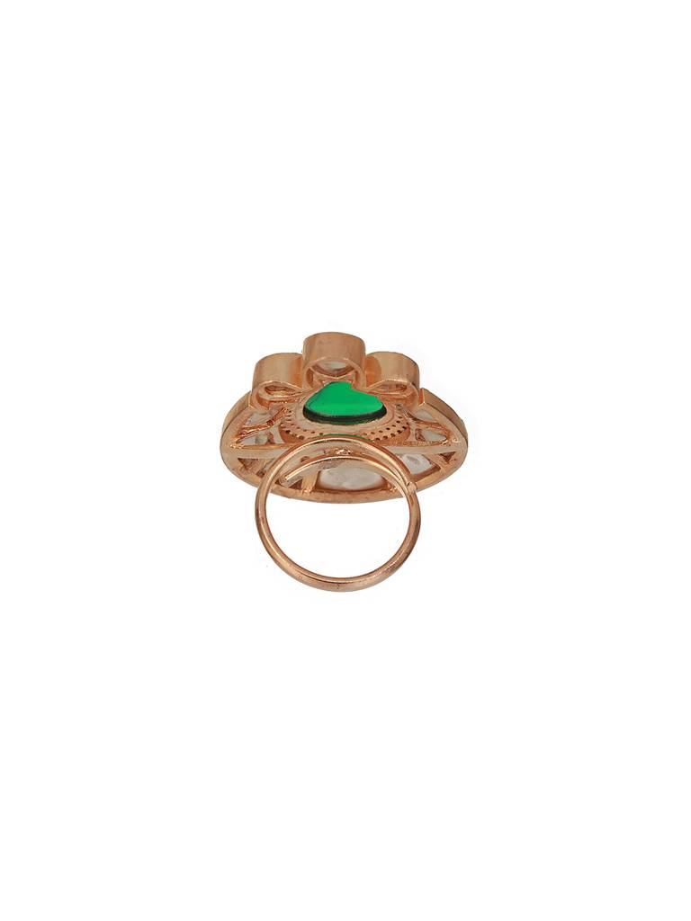Gold Polish Green Polki Kundan Designer Adjustable Engagement Finger Ring : SJRG2336