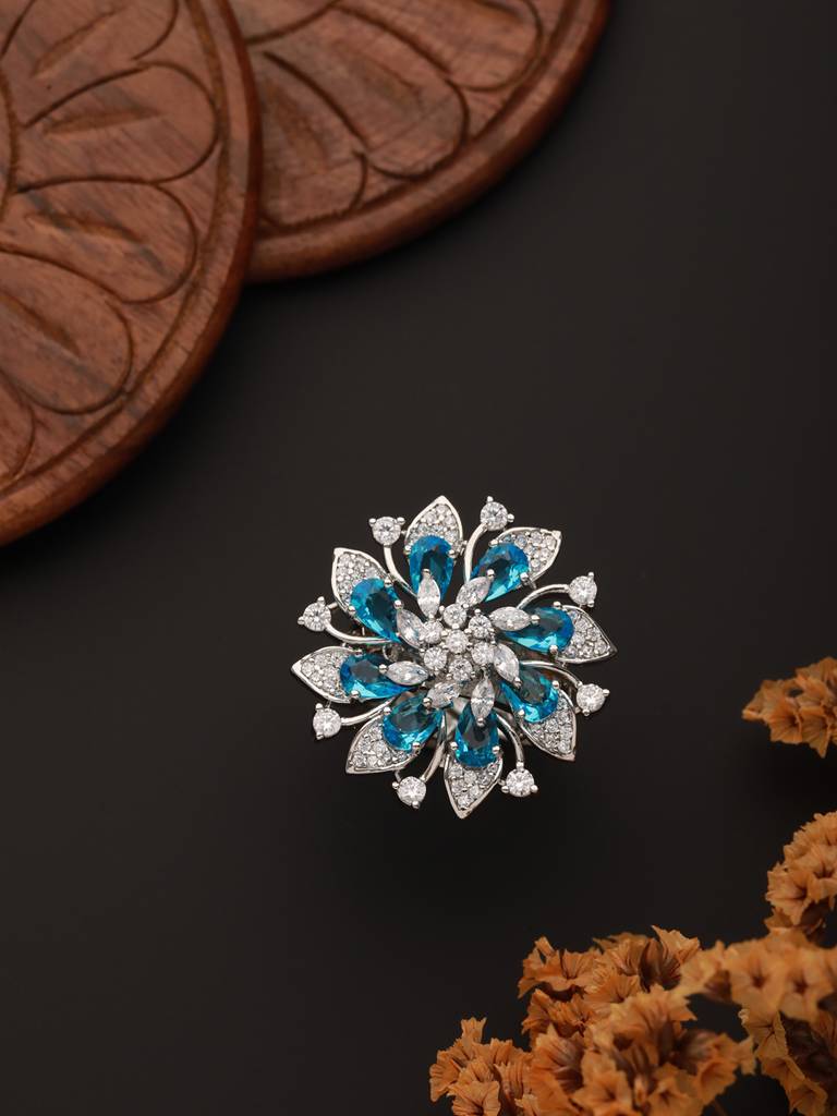 Silver Plated Aqua Blue Ad Designer Adjustable Engagement Finger Ring : SJRG2337