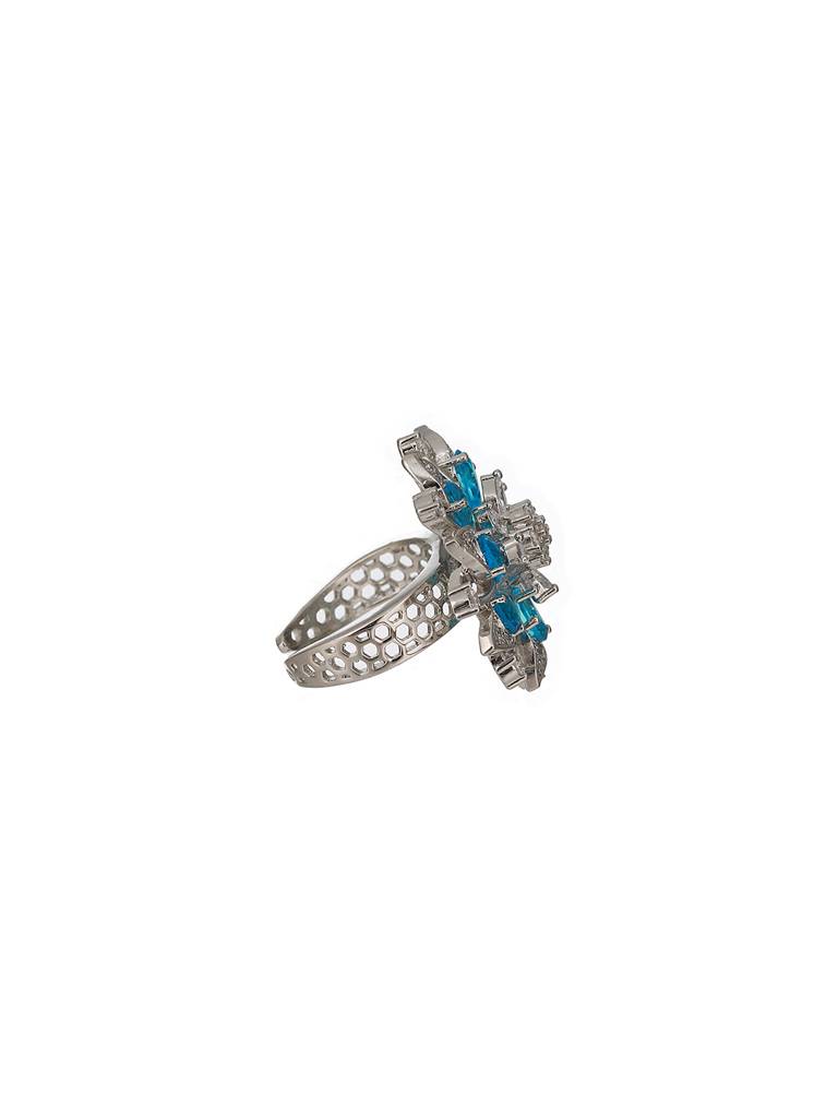 Silver Plated Aqua Blue Ad Designer Adjustable Engagement Finger Ring : SJRG2337