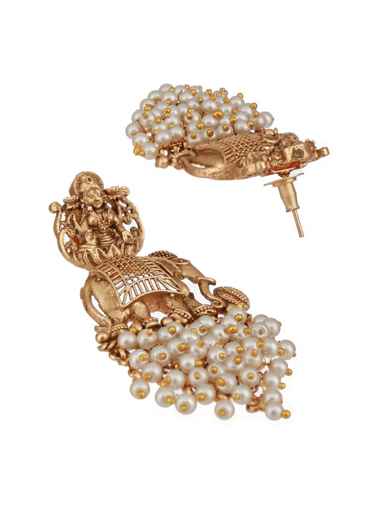 Gold Toned Pearl Cluster Elephant Statement Choker Jewellery Set : SJNK2341