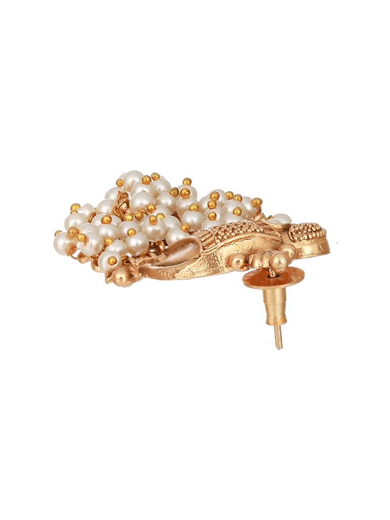Gold Plated Pearl Beaded Temple Eleplant Motif Designer Earrings : SJER2342