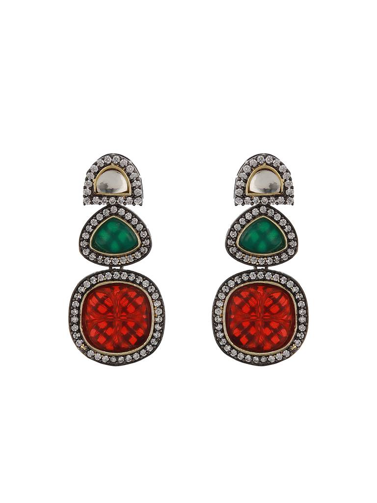 Silver Toned Multicoloured Kundan Designer Hasli Pendant Jewellery Set : SJNK2344