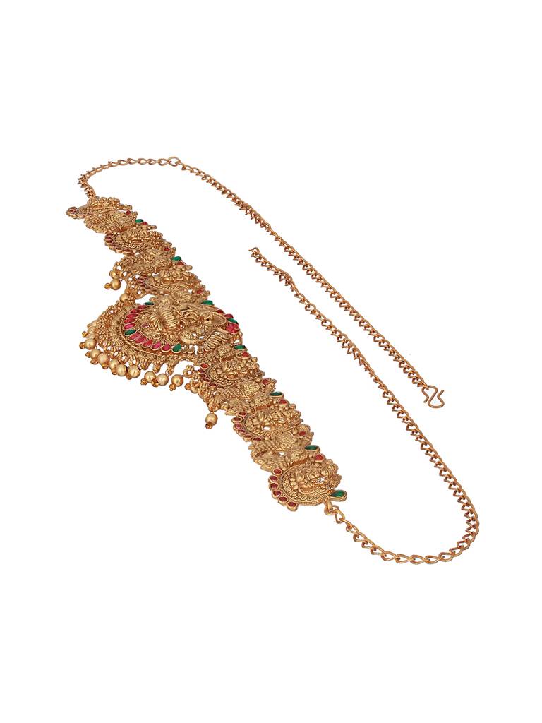 Gold Plated Antique Bridal  Temple Hip Belt Kamarbandh : SJKB2350