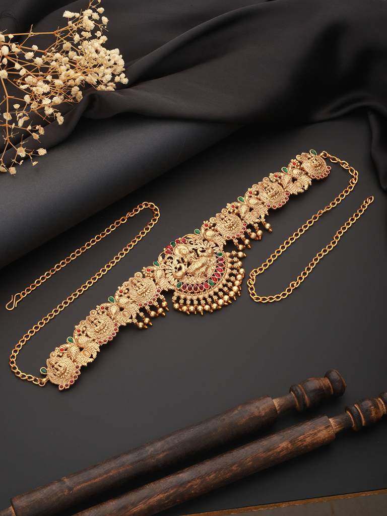 Gold Plated Antique Bridal Temple Hip Belt Kamarbandh Gold