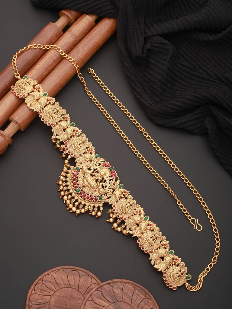 Gold Plated Antique Bridal  Temple Hip Belt Kamarbandh : SJKB2350
