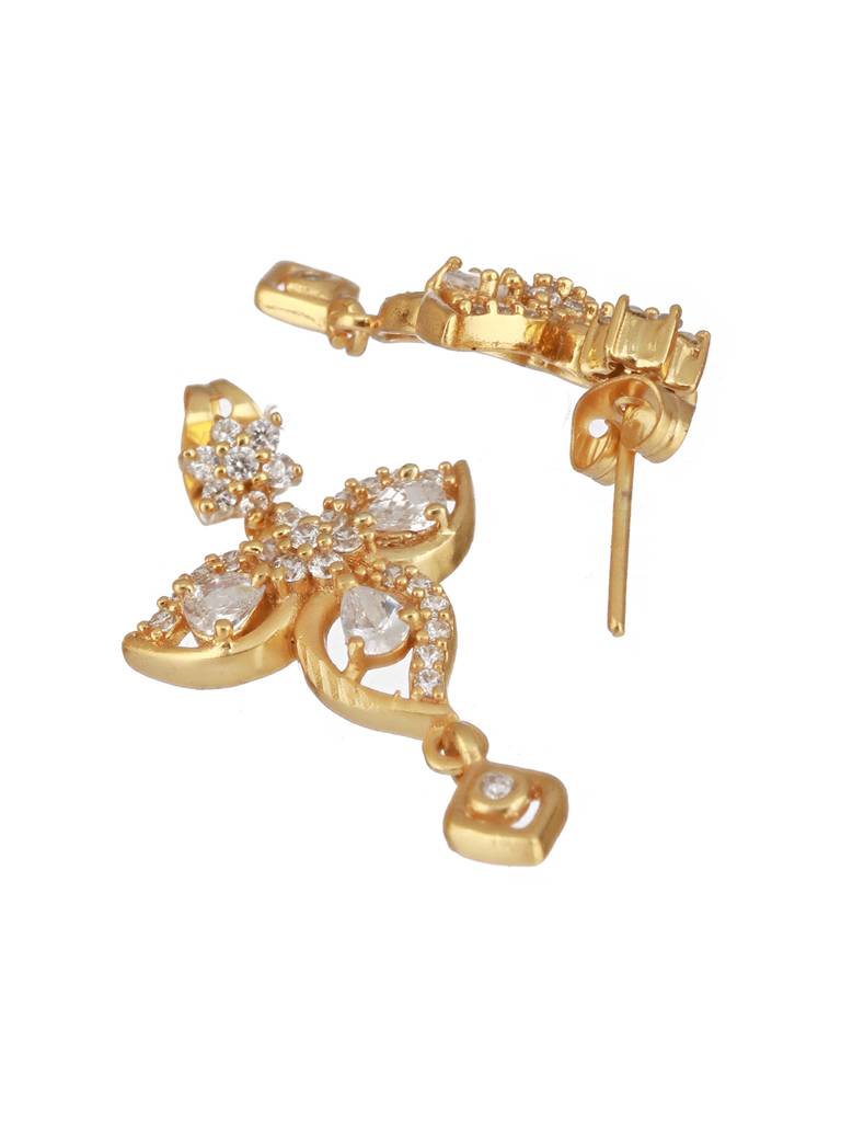 Gold Plated Ad Studded Floral Pendant Minimal Jewellery Set : SJNK2355