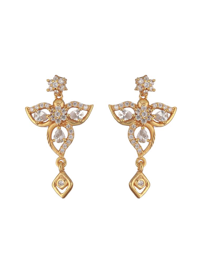 Gold Plated Ad Studded Floral Pendant Minimal Jewellery Set : SJNK2355