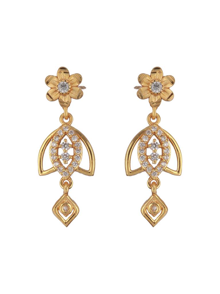 Gold Plated Cz Studded Floral Pendant Minimal Necklace Jewellery Set : SJNK2356