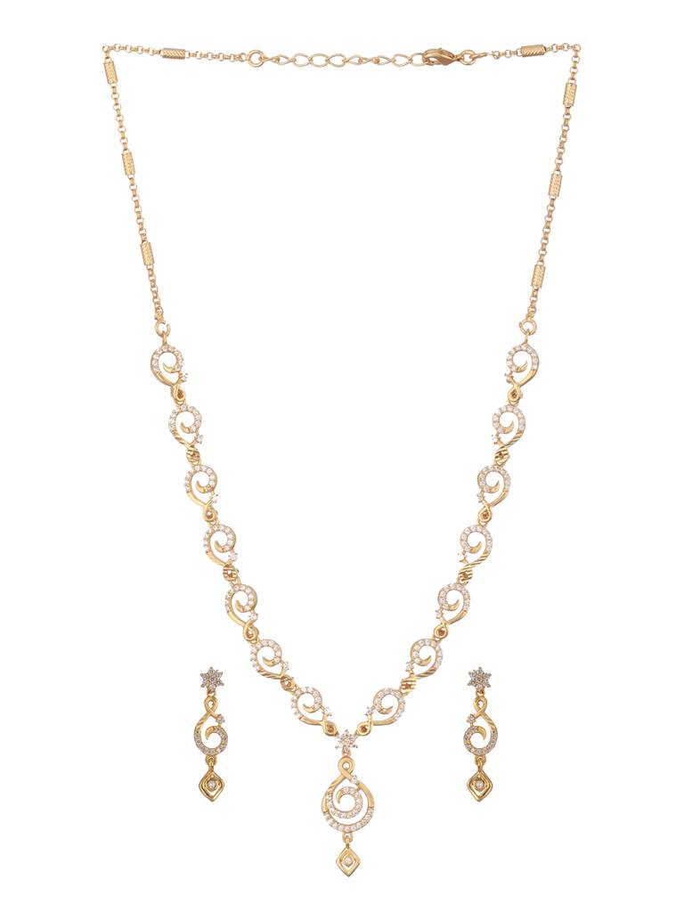 Gold Plated Zircon Studded Geometric Minimal Delicate Jewellery Set : SJNK2357