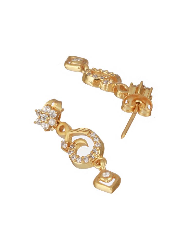 Gold Plated Zircon Studded Geometric Minimal Delicate Jewellery Set : SJNK2357