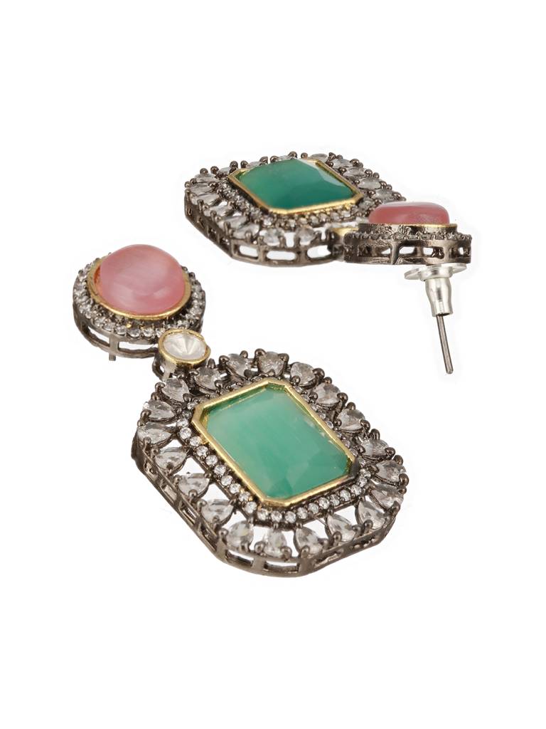 Gold Toned Pink & Mint Kundan Studded Double Lined Bridal Jewellery Set : SJNK2358