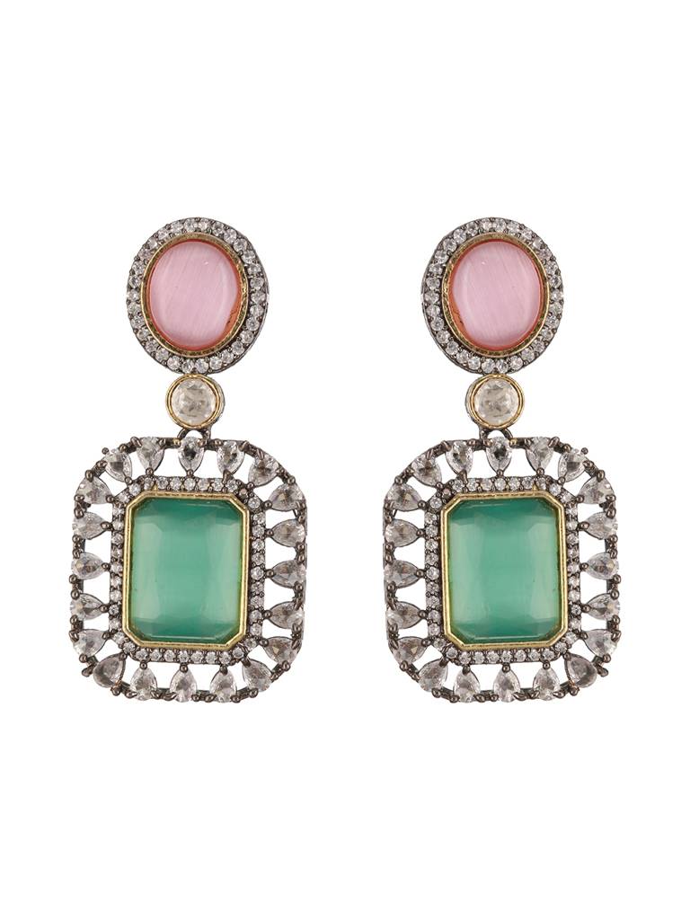 Gold Toned Pink & Mint Kundan Studded Double Lined Bridal Jewellery Set : SJNK2358