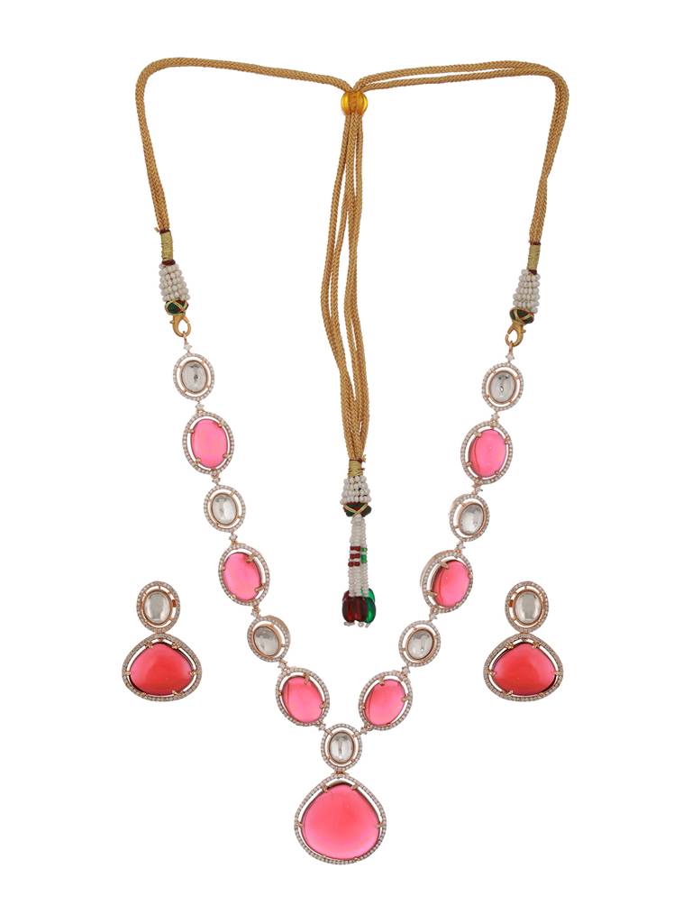 Gold Plated Ruby Red Original Kundan Studded Luxe Bridal Jewellery Set : SJNK2360