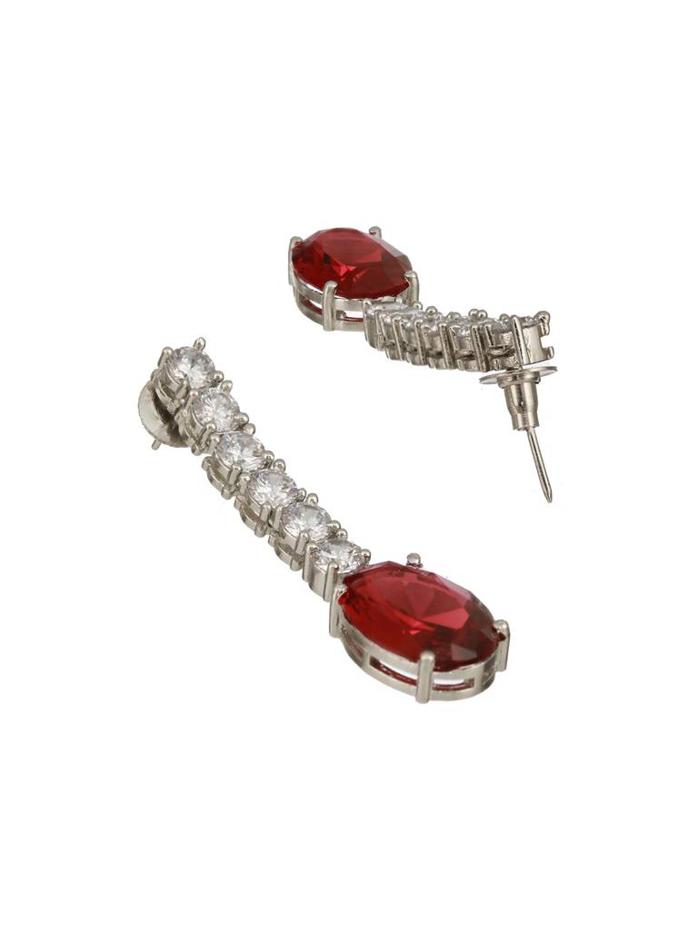 Silver Plated Red Ad Studded Double Lined Statement Designer Necklace Jewellery Set : SJNK2364