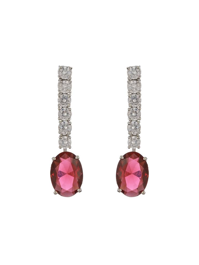 Silver Plated Red Ad Studded Double Lined Statement Designer Necklace Jewellery Set : SJNK2364