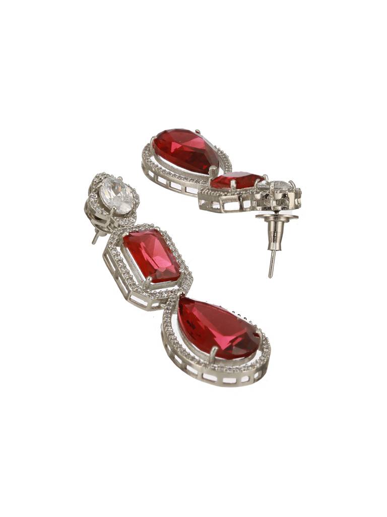 Silver Plated Red Ruby Ad Studded Luxe Statement Designer Pendant Jewellery Set : SJNK2367