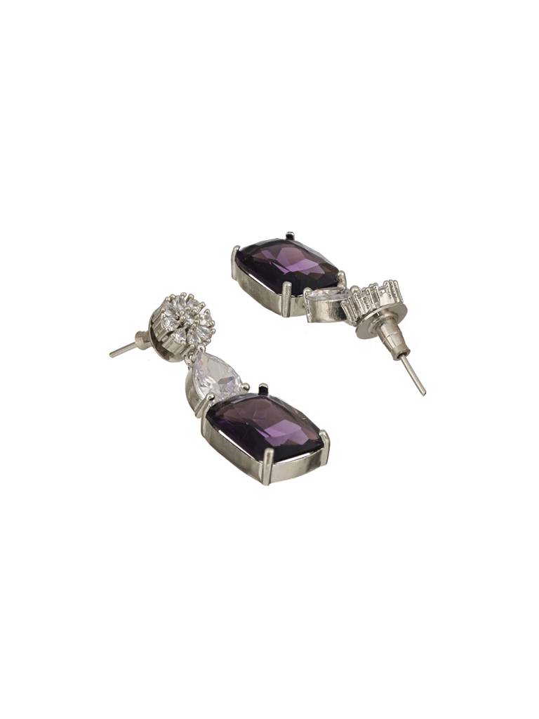 Silver Plated Amethyst Purple Ad Long Single Line Statement Pendant Jewellery Set : SJNK2369