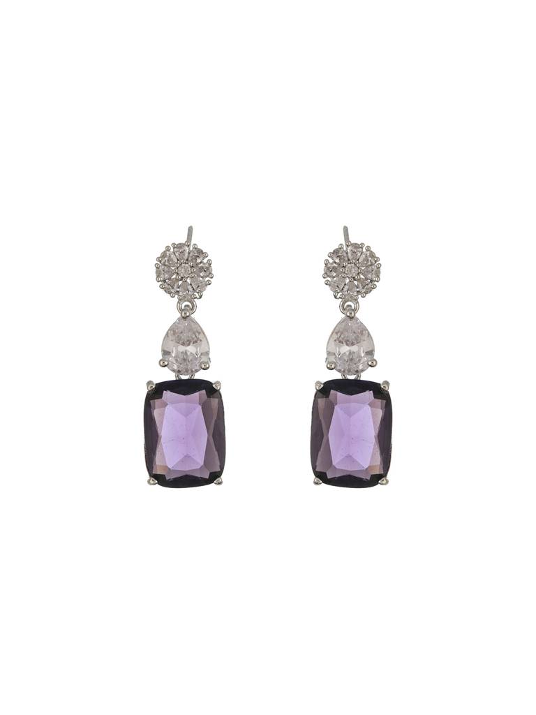 Silver Plated Amethyst Purple Ad Long Single Line Statement Pendant Jewellery Set : SJNK2369