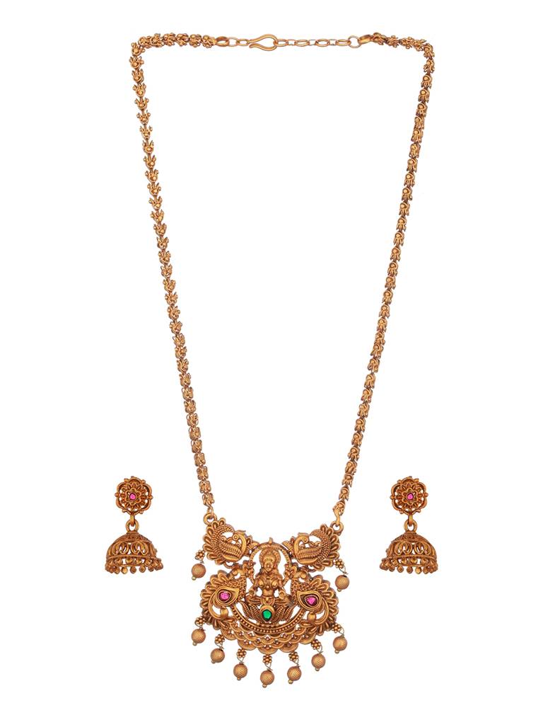 Antique Gold Polish Temple Lakshmiji Long Haram Mala Jewellery Set
