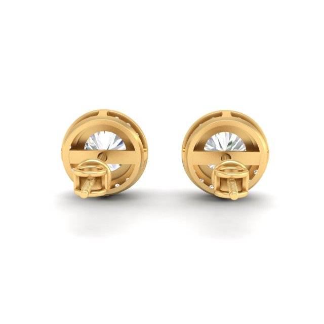 Round Cut Moissanite Halo Stud Earrings 14K Gold Plated : FJ_082