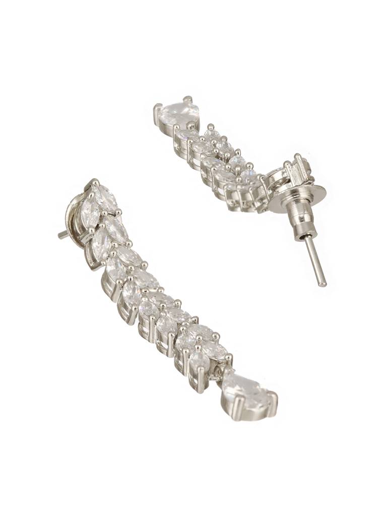 Silver Toned Cz Studded Long Tassel Delicate Bridal Jewellery Set : SJNK2378