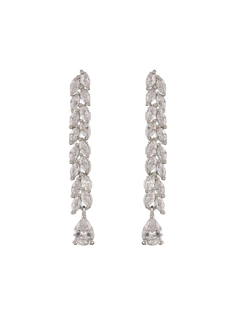 Silver Toned Cz Studded Long Tassel Delicate Bridal Jewellery Set : SJNK2378