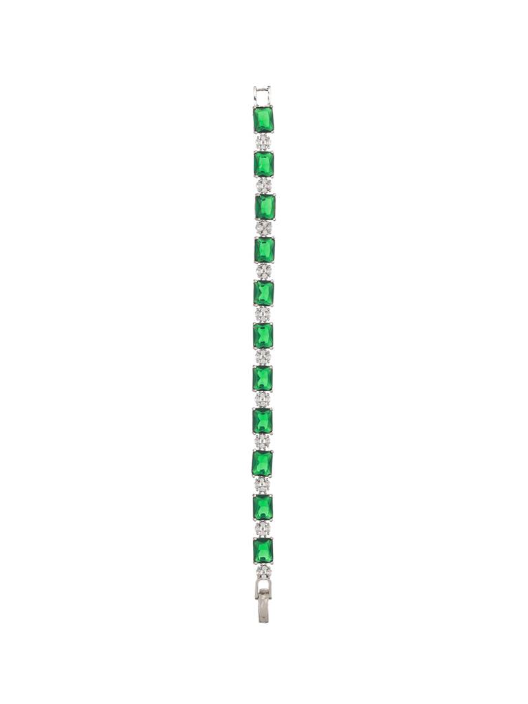 Silver Toned Emarald Green Cz Studded Minimal Link Tennis Bracelet : SJBR2388