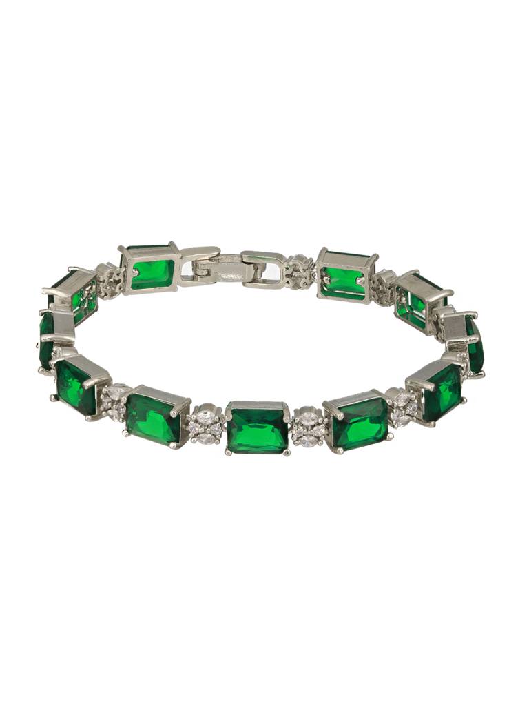 Silver Toned Emarald Green Cz Studded Minimal Link Tennis Bracelet : SJBR2388